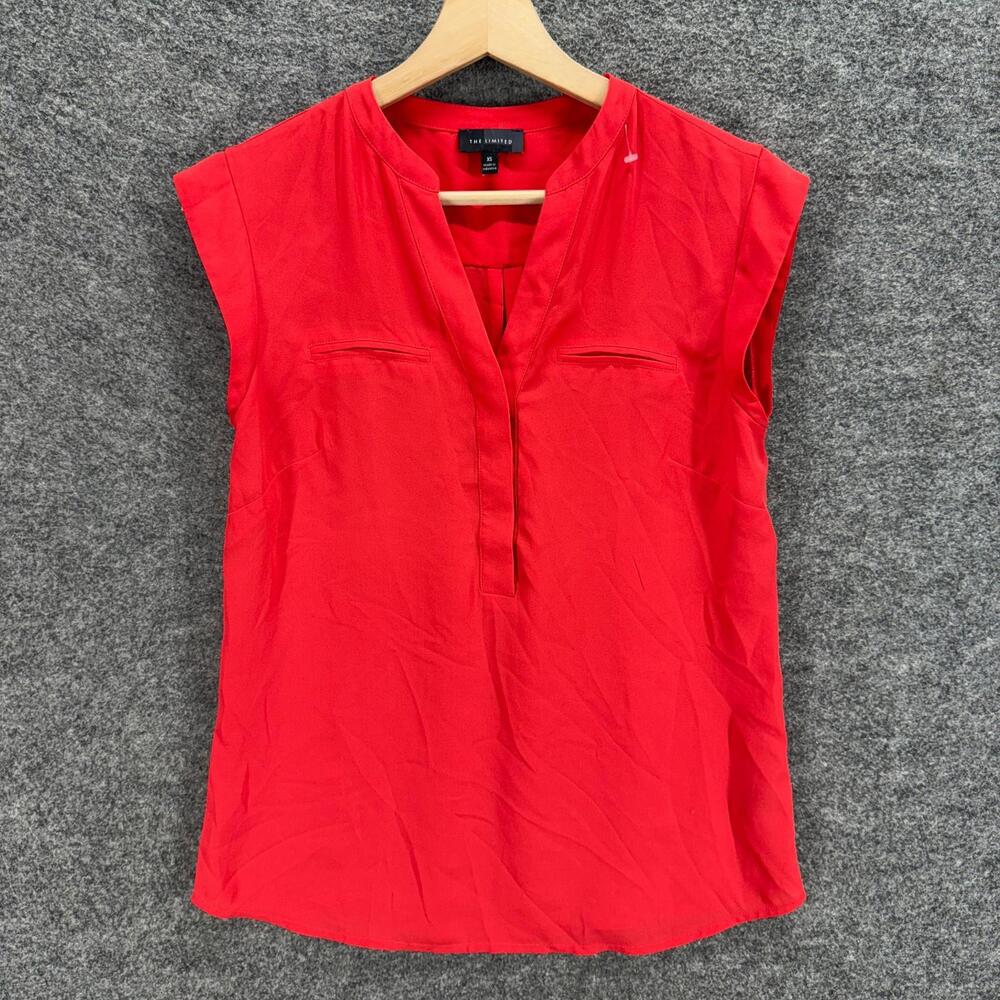 The Limited Blouse Women XS Red V-Neck Sleeveless Wide Strap Pockets Casual